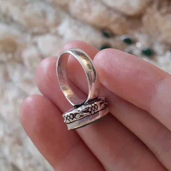 Sterling Silver Faux Emerald Jewelry Set:Necklace,Earrings,Bracelet,Ring,Worn 1x - Picture 6 of 9